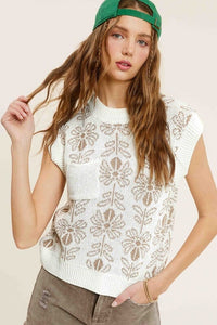 Flower Pattern Sleeveless Sweater Top | La Miel | BROWN BUTTER S | Arrow Women's Boutique