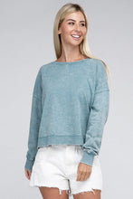 Load image into Gallery viewer, French Terry Acid Wash Boat Neck Pullover | ZENANA | | Arrow Women&#39;s Boutique