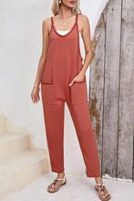 Load image into Gallery viewer, Gold Flame Side Pockets Harem Pants Sleeveless V Neck Jumpsuit | Arrow Boutique | | Arrow Women&#39;s Boutique