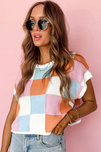 Grapefruit Orange Color Block Cap Sleeve Sweater | Arrow Boutique | | Arrow Women's Boutique