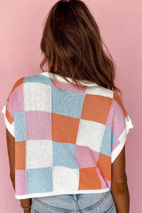 Grapefruit Orange Color Block Cap Sleeve Sweater | Arrow Boutique | | Arrow Women's Boutique