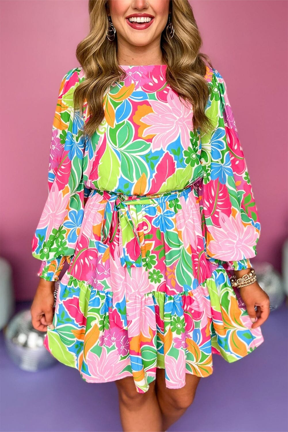 Green Multicolor Botanical Bubble Sleeve Mini Dress – Arrow Boutique