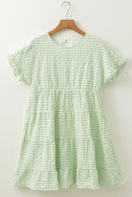 Load image into Gallery viewer, Green Stripe Textured Tiered Short Sleeve Loose Mini Dress | Arrow Boutique | | Arrow Women&#39;s Boutique