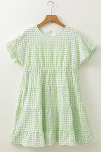 Green Stripe Textured Tiered Short Sleeve Loose Mini Dress | Arrow Boutique | | Arrow Women's Boutique