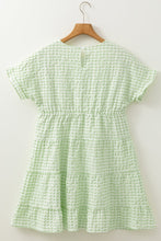 Load image into Gallery viewer, Green Stripe Textured Tiered Short Sleeve Loose Mini Dress | Arrow Boutique | | Arrow Women&#39;s Boutique