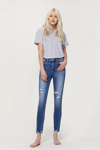 High Rise Ankle Skinny with Uneven Hem Detail | VERVET by Flying Monkey | | Arrow Women's Boutique
