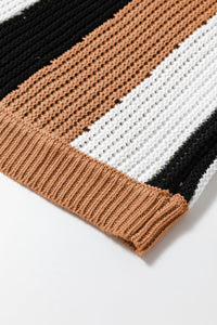 Khaki Stripe Color Block Sleeveless Knitted Sweater Vest | Arrow Boutique | | Arrow Women's Boutique