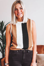 Load image into Gallery viewer, Khaki Stripe Color Block Sleeveless Knitted Sweater Vest | Arrow Boutique | | Arrow Women&#39;s Boutique