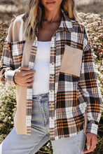 Load image into Gallery viewer, Khaki Thermal Knit Plaid Patchwork Shacket | Arrow Boutique | | Arrow Women&#39;s Boutique