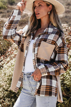 Load image into Gallery viewer, Khaki Thermal Knit Plaid Patchwork Shacket | Arrow Boutique | | Arrow Women&#39;s Boutique