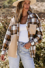 Load image into Gallery viewer, Khaki Thermal Knit Plaid Patchwork Shacket | Arrow Boutique | | Arrow Women&#39;s Boutique