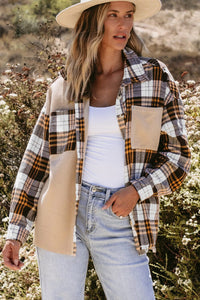 Khaki Thermal Knit Plaid Patchwork Shacket | Arrow Boutique | | Arrow Women's Boutique