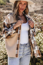 Load image into Gallery viewer, Khaki Thermal Knit Plaid Patchwork Shacket | Arrow Boutique | | Arrow Women&#39;s Boutique