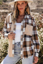 Load image into Gallery viewer, Khaki Thermal Knit Plaid Patchwork Shacket | Arrow Boutique | Khaki S 65%Polyester+35%Cotton | Arrow Women&#39;s Boutique