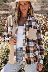 Khaki Thermal Knit Plaid Patchwork Shacket | Arrow Boutique | Khaki S 65%Polyester+35%Cotton | Arrow Women's Boutique