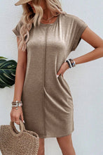 Load image into Gallery viewer, Light French Beige Center Seam Rolled Cuffs T-shirt Dress | Arrow Boutique | | Arrow Women&#39;s Boutique