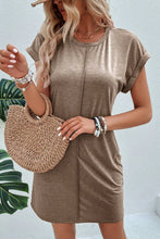 Load image into Gallery viewer, Light French Beige Center Seam Rolled Cuffs T-shirt Dress | Arrow Boutique | | Arrow Women&#39;s Boutique