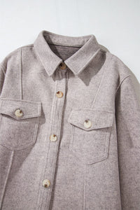 Light Grey Turn Down Collar Flap Pockets Buttoned Shacket | Arrow Boutique | | Arrow Women's Boutique