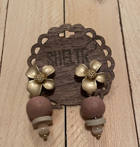 Matte 14k Gold Plated Pink White Flower Earrings | Sheltr | | Arrow Women's Boutique