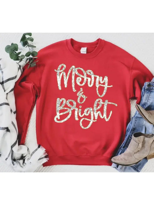 Merry & Bright Faux Glitter Sweatshirt | Arrow Boutique | | Arrow Women's Boutique