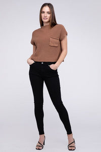 Mock Neck Short Sleeve Cropped Sweater | ZENANA | | Arrow Women's Boutique