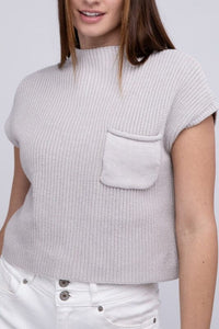 Mock Neck Short Sleeve Cropped Sweater | ZENANA | BONE S | Arrow Women's Boutique