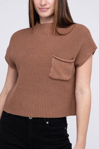 Mock Neck Short Sleeve Cropped Sweater | ZENANA | DEEP CAMEL S | Arrow Women's Boutique