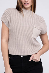 Mock Neck Short Sleeve Cropped Sweater | ZENANA | LT MOCHA S | Arrow Women's Boutique