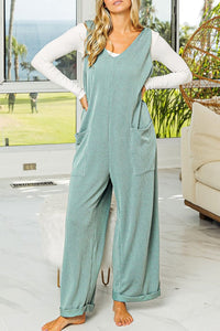 Moonlight Jade Corded Tie Straps V Neck Wide Leg Jumpsuit | Arrow Boutique | Moonlight Jade S 75%Polyester+20%Viscose+5%Elastane | Arrow Women's Boutique