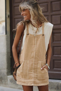 Parchment Side Buttons Sleeveless Overall Mini Dress | Arrow Boutique | | Arrow Women's Boutique