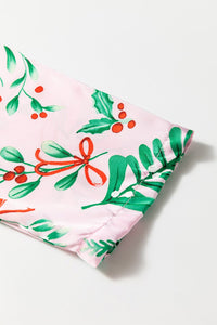 Pink Christmas Berries Plant Print Satin Long Sleeve Pajama Set | Arrow Boutique | | Arrow Women's Boutique