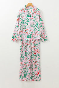 Pink Christmas Berries Plant Print Satin Long Sleeve Pajama Set | Arrow Boutique | | Arrow Women's Boutique