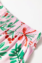 Load image into Gallery viewer, Pink Christmas Berries Plant Print Satin Long Sleeve Pajama Set | Arrow Boutique | | Arrow Women&#39;s Boutique