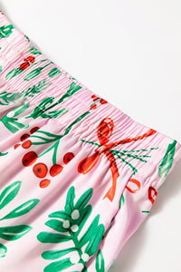 Pink Christmas Berries Plant Print Satin Long Sleeve Pajama Set | Arrow Boutique | | Arrow Women's Boutique