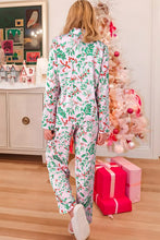 Load image into Gallery viewer, Pink Christmas Berries Plant Print Satin Long Sleeve Pajama Set | Arrow Boutique | | Arrow Women&#39;s Boutique