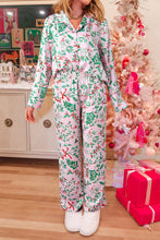 Load image into Gallery viewer, Pink Christmas Berries Plant Print Satin Long Sleeve Pajama Set | Arrow Boutique | Pink S 95%Polyester+5%Elastane | Arrow Women&#39;s Boutique