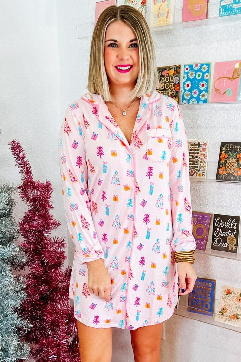 women's christmas pajama dress Women's Blue Reindeer Pajama Set | Fun Holiday-Themed Pajamas | Stretchy & Breathable Blend | Navy