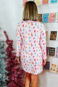 Pink Christmas Twinkle Tree Print Shirt Sleep Dress | Arrow Boutique | | Arrow Women's Boutique