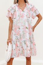 Load image into Gallery viewer, Pink Floral Contrast Edge Layered Short Sleeve Mini Dress | Arrow Boutique | | Arrow Women&#39;s Boutique