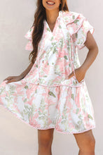 Load image into Gallery viewer, Pink Floral Contrast Edge Layered Short Sleeve Mini Dress | Arrow Boutique | | Arrow Women&#39;s Boutique