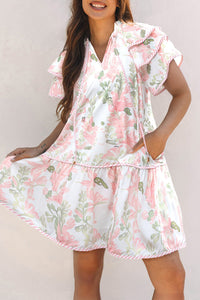 Pink Floral Contrast Edge Layered Short Sleeve Mini Dress | Arrow Boutique | | Arrow Women's Boutique