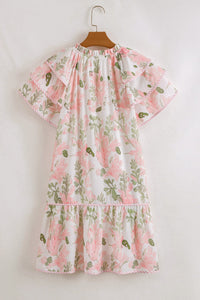 Pink Floral Contrast Edge Layered Short Sleeve Mini Dress | Arrow Boutique | | Arrow Women's Boutique