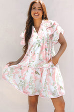 Load image into Gallery viewer, Pink Floral Contrast Edge Layered Short Sleeve Mini Dress | Arrow Boutique | | Arrow Women&#39;s Boutique