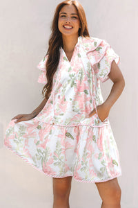 Pink Floral Contrast Edge Layered Short Sleeve Mini Dress | Arrow Boutique | | Arrow Women's Boutique