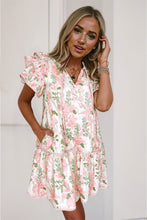 Load image into Gallery viewer, Pink Floral Contrast Edge Layered Short Sleeve Mini Dress | Arrow Boutique | | Arrow Women&#39;s Boutique