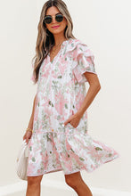 Load image into Gallery viewer, Pink Floral Contrast Edge Layered Short Sleeve Mini Dress | Arrow Boutique | | Arrow Women&#39;s Boutique
