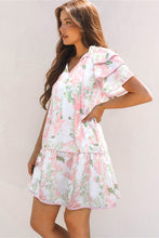 Load image into Gallery viewer, Pink Floral Contrast Edge Layered Short Sleeve Mini Dress | Arrow Boutique | | Arrow Women&#39;s Boutique