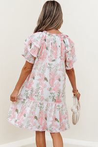 Pink Floral Contrast Edge Layered Short Sleeve Mini Dress | Arrow Boutique | | Arrow Women's Boutique