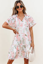 Load image into Gallery viewer, Pink Floral Contrast Edge Layered Short Sleeve Mini Dress | Arrow Boutique | | Arrow Women&#39;s Boutique