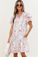 Load image into Gallery viewer, Pink Floral Contrast Edge Layered Short Sleeve Mini Dress | Arrow Boutique | | Arrow Women&#39;s Boutique